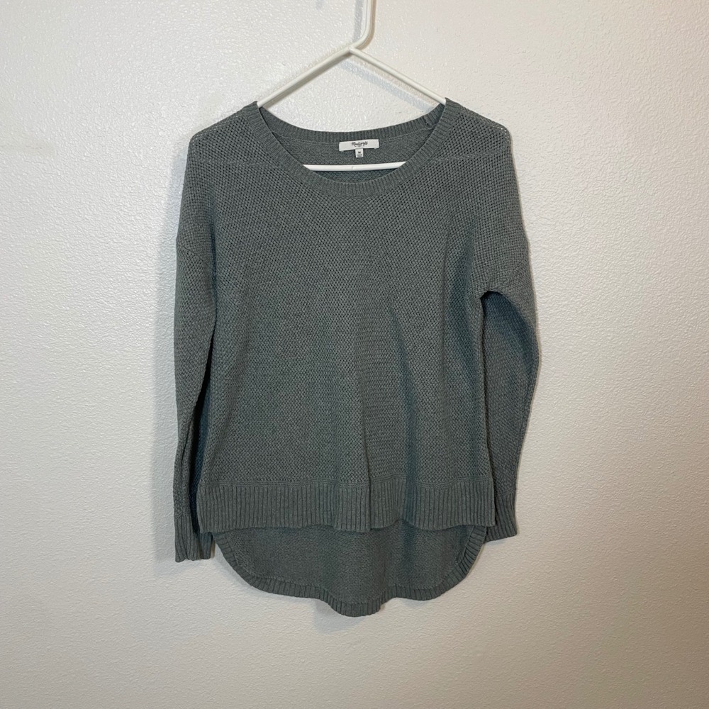 Madewell Women's Medium Waffle‎ Knit Sweater Light Gray Crew Neck Long Sleeve - Picture 2 of 7